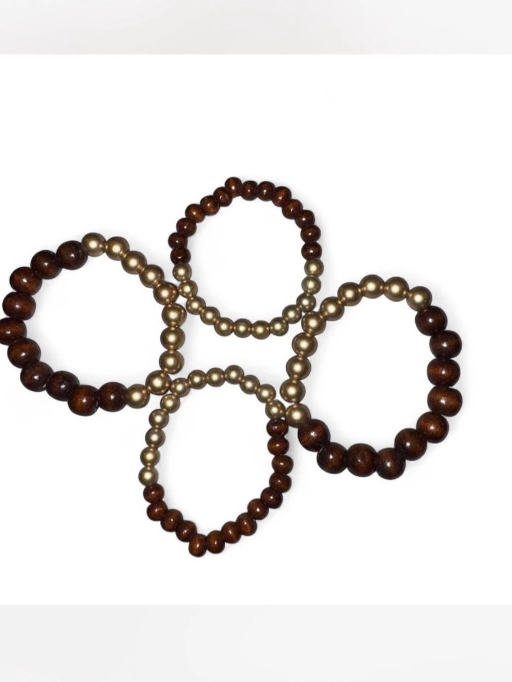 Beaded Bracelet Set in Brown & Gold